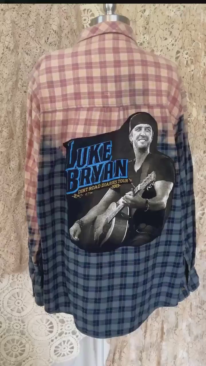 Luke Bryan Dirt Road Tour Flannel Shirt – Bleached Plaid Country Music Top (XL)