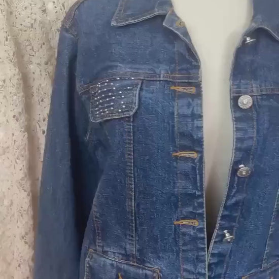 Dolly Inspired Denim Jacket, Upcycled Sequin Fringe Concert Wear