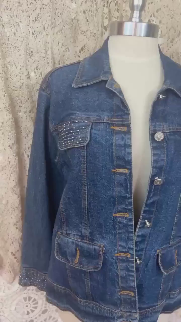 Dolly Inspired Denim Jacket, Upcycled Sequin Fringe Concert Wear